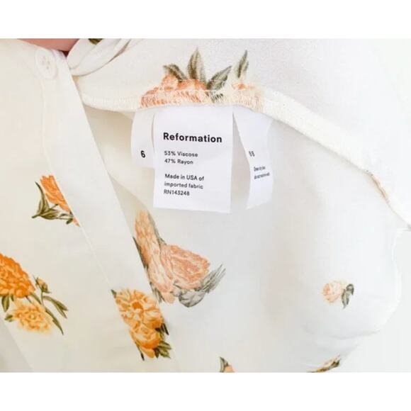 Reformation 6 Frankfort Button Front Floral Dress Tie Front Silky Yellow White - Picture 8 of 11